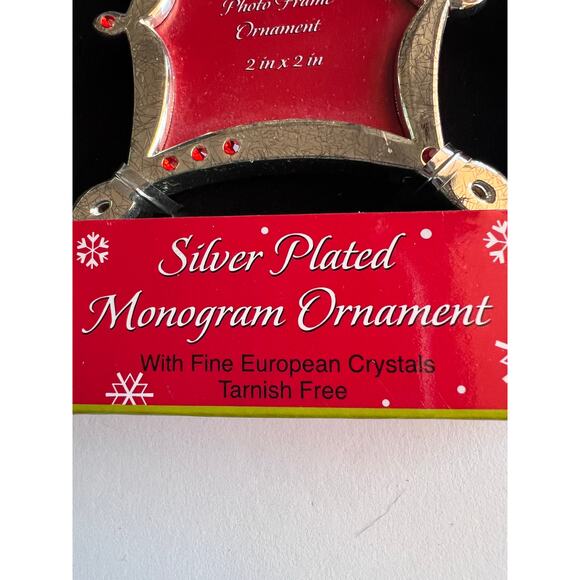 Fresh Decor Silver Plated Photo Frame Ornament 2x2 Red Crystals NIB - Picture 3 of 4